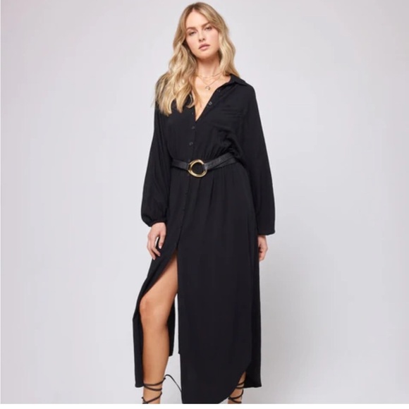 NWT L*Space Black T Shirt Logan Dress Bishop Sleeves Size Small - Picture 1 of 8